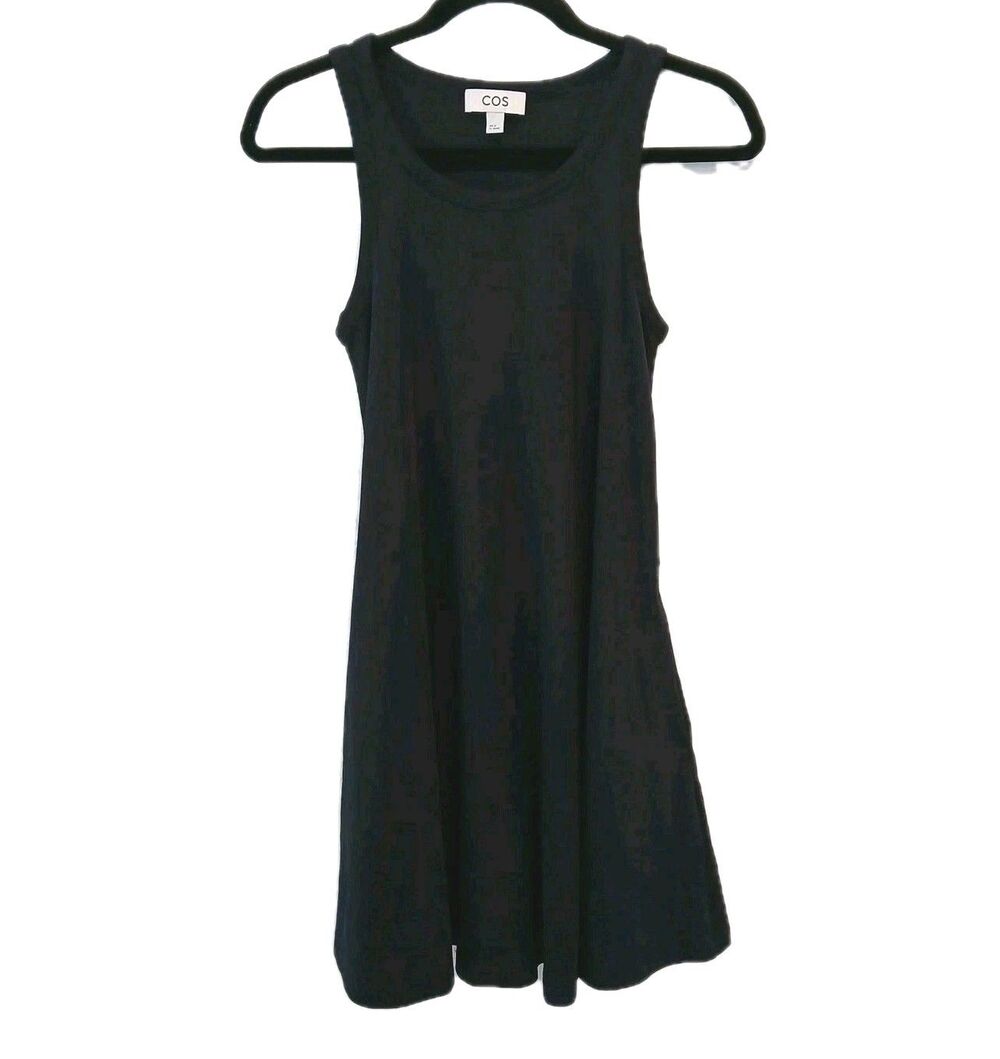 COS Navy Blue Tank Aline Stretch Dress EU XS US 4 Pockets Minimalist Round Neck